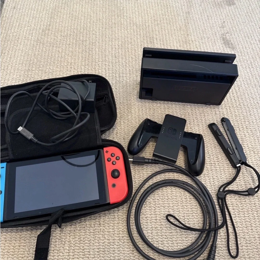 Nintendo Switch Console with Neon Red and Blue Joy-Con
